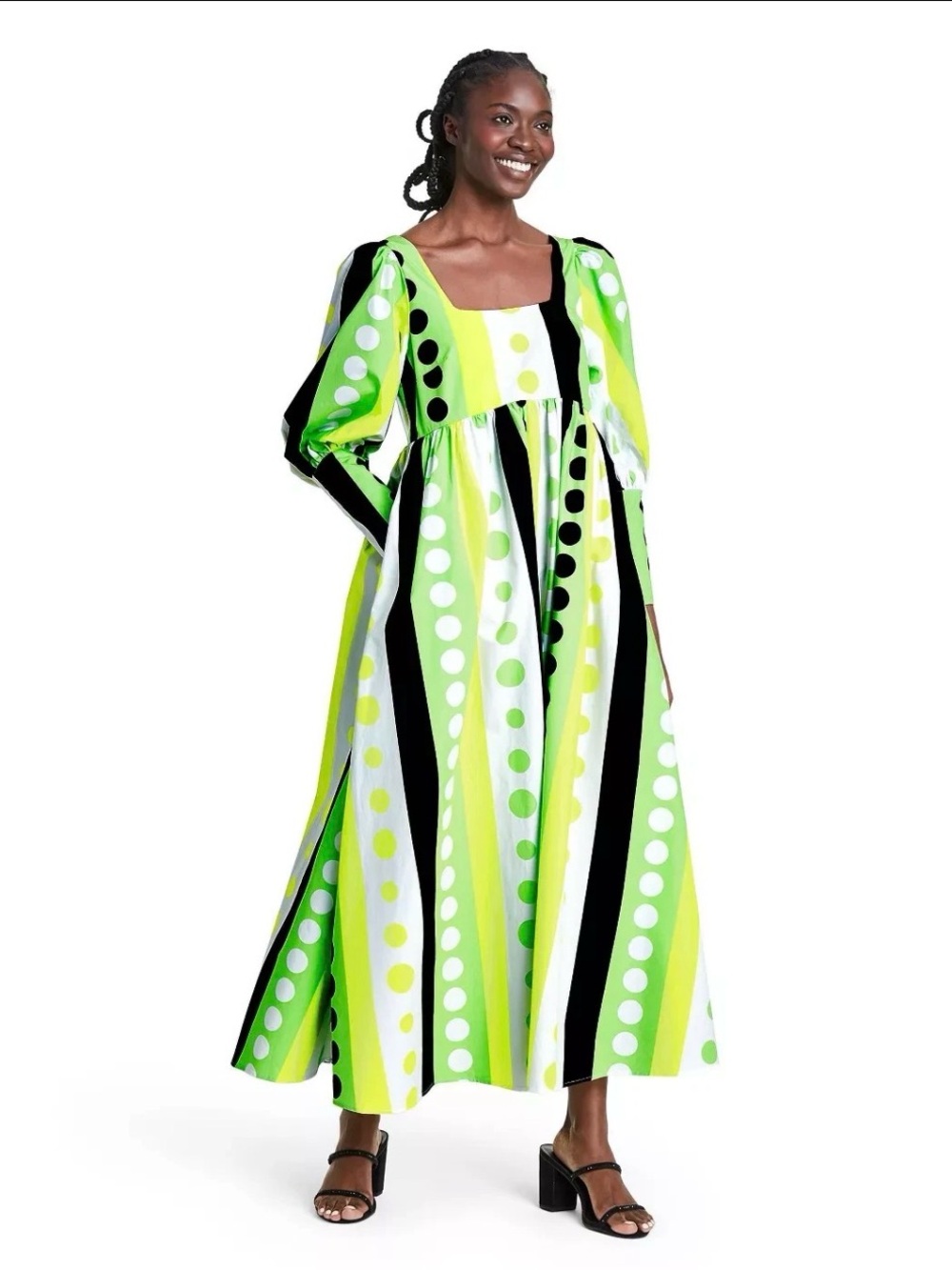 John Rogers x Target Cotton Woven Maxi Dress Square Neck Polka Dot Stripe Sz 4